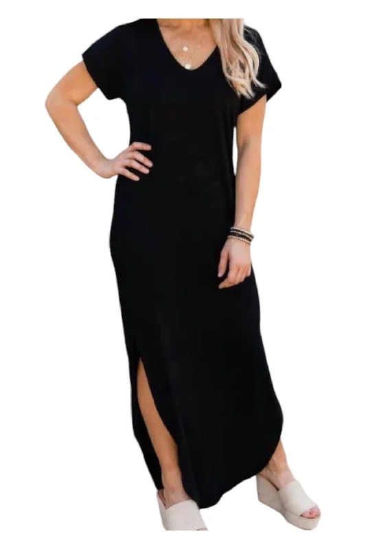 Trendy Fashion Sale Fashion Sale Side Slit Maxi Dress In Black