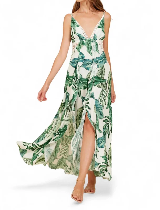 Clearance Event Lighten Up With Nordic Styles Leaf Print Maxi Dress In Rainforest