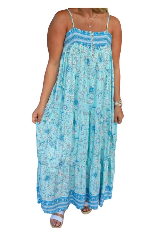 Trendy Street Style Big Savings On Minimalist Office Styles Blooming Perfection Maxi Dress In Aqua Blue