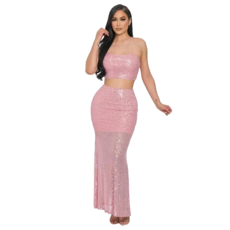 Chic Styles Fashion-Forward Outfits Back Sequin Maxi Dress