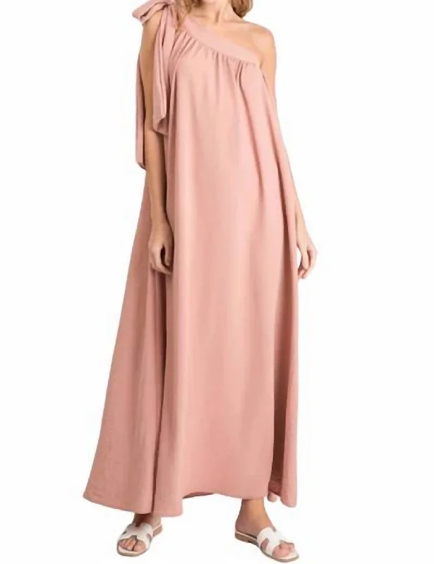 Save Big Hot Trends Tie One Shoulder Maxi Dress In Mauve