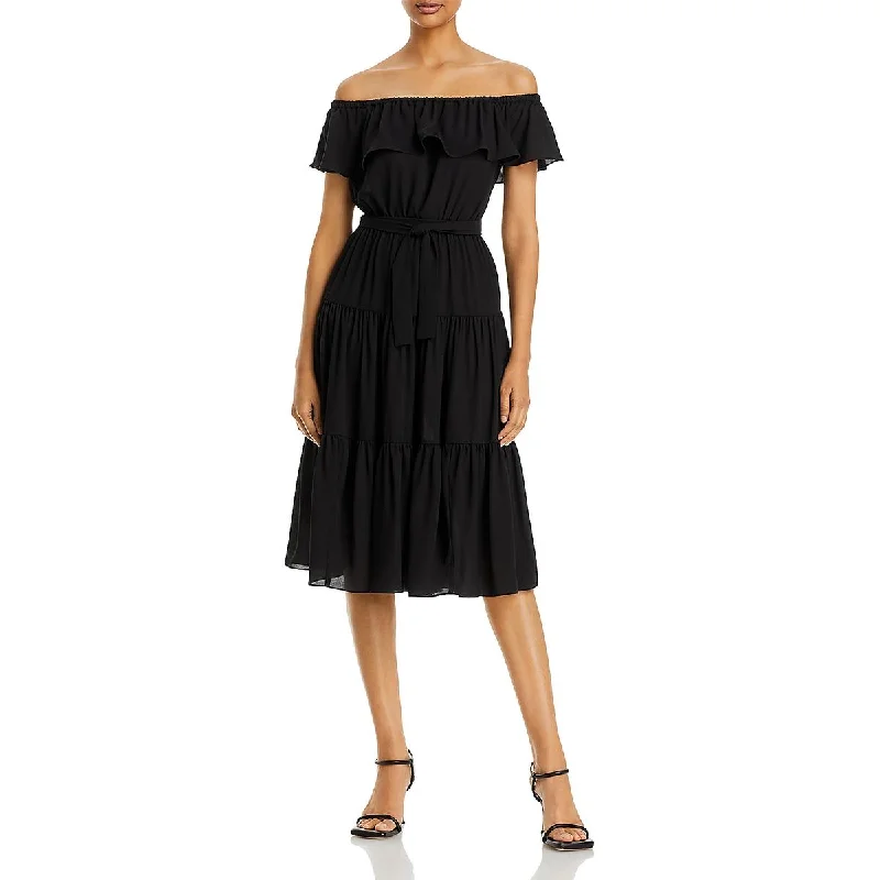 Classy Style Discounts Summer Splash Sale Womens Ruffled Belted Midi Dress