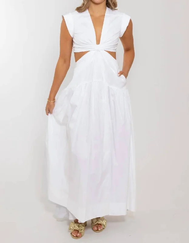 Trendy Looks On Sale Limited-Time Offer Poplin Knot Cut Out Maxi Dress In White