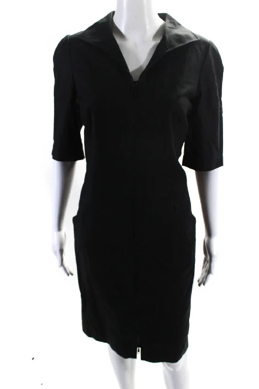 Fashion Forward Femininity Elevate Your Wardrobe Lafayette 148 New York Women's Short Sleeves Full Zip Midi Dress Black