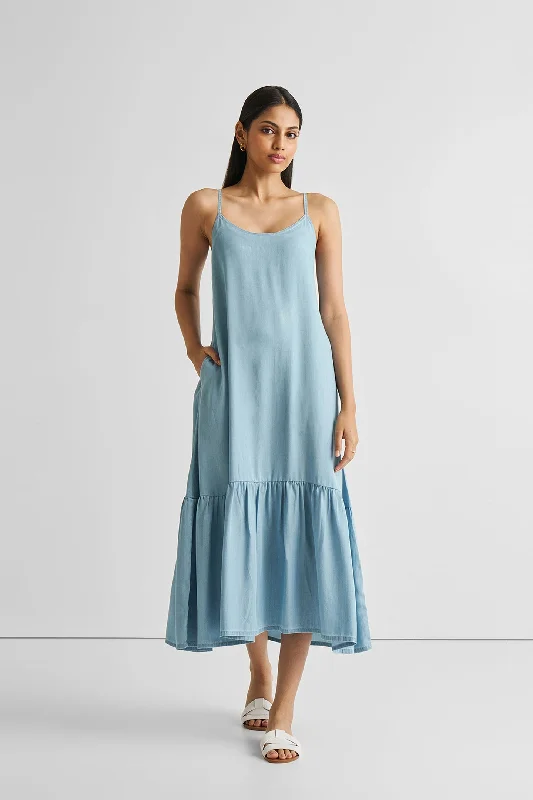 Hot Brand Discounts Clearance Event Flowy Maxi Dress in Blue Denim