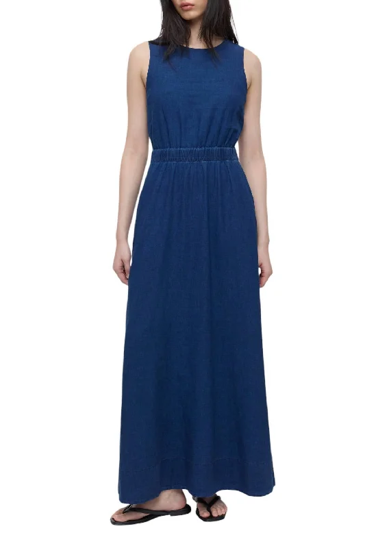 Stylish Savings Casual Chic Linen-Mix Maxi Dress In Dark Blue