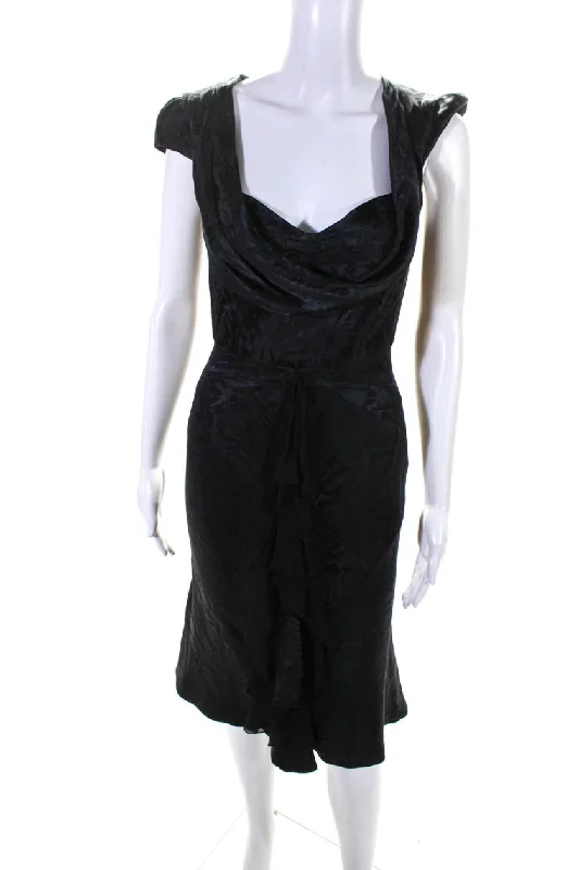 Unleash Your Fashion Chic Style Zac Posen Women's V-Neck Sleeveless Ruffle Midi Dress Black