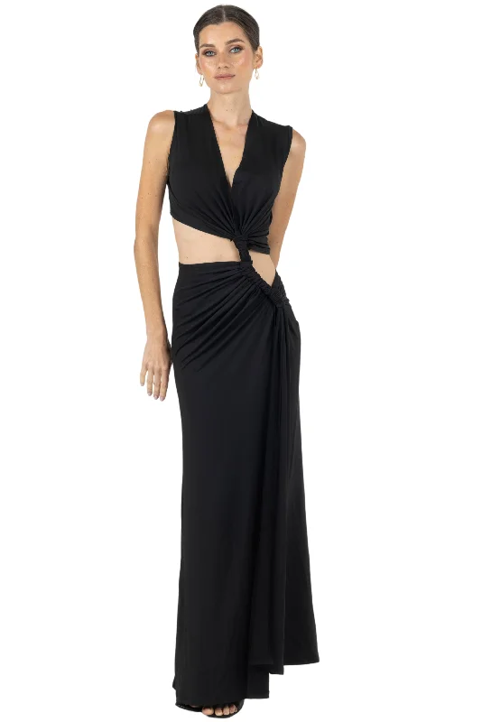 Modern Fashion Sale Score Big On Glamorous Red - Carpet Styles Eva V Neck Thigh Slit Maxi Dress - Black