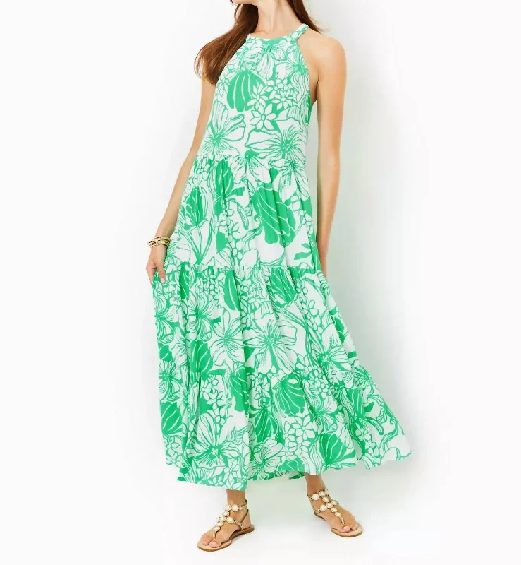 Chic & Modern Sales Budget-Friendly Fashion Beccalyn Halter Maxi Dress In Spearmint Oversized Kiss My Tulips