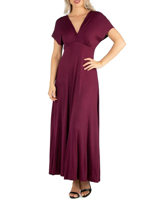 Valentine's Special Feminine Soft - Hued Styles Womens Capped Sleeves Long Maxi Dress