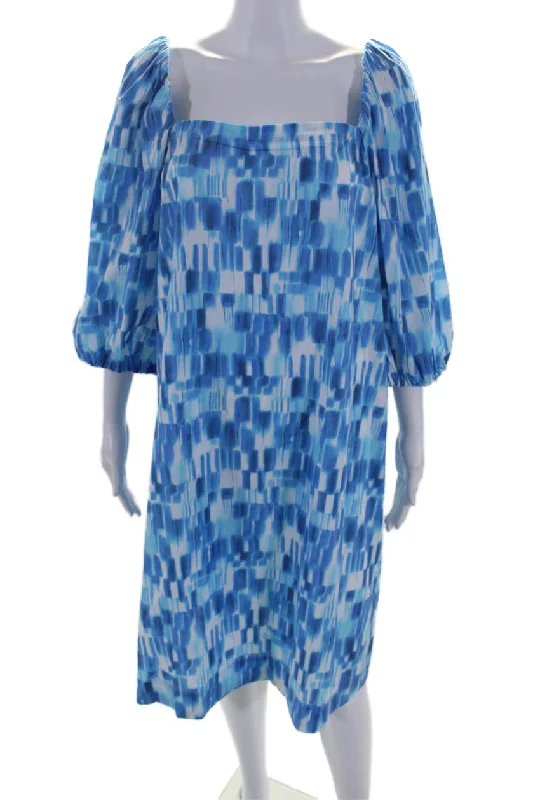 Stay Ahead In Style Spring Fashion Marella Womens Cotton Cottage Print Long Sleeve A-Line Midi Dress Blue