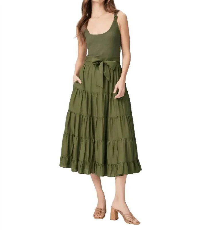 Daring Fashion Promotions Lighten Up With Nordic Styles Self-Tie Midi Dress In Dark Brushed Olive