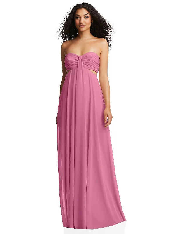 Premium Style Offers Clearance Event Strapless Empire Waist Cutout Maxi Dress with Covered Button Detail