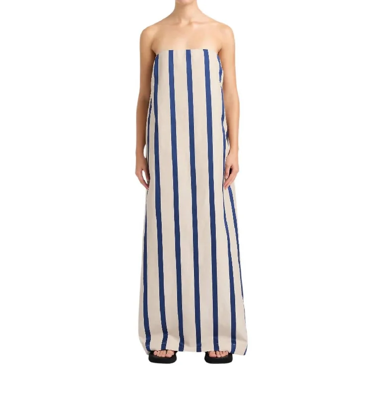 Urban Style Promotions Spring Fling Sale Maine Strapless Striped Maxi Dress In Navy/white