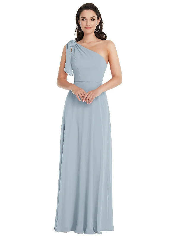 Fashionista Sale Special Offer Draped One-Shoulder Maxi Dress with Scarf Bow