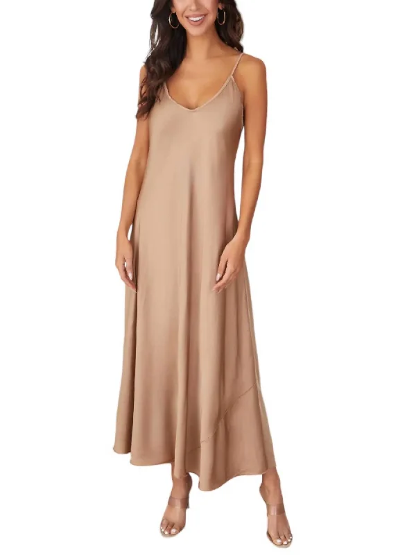 Daring Fashion Promotions Summer Essentials Silky Slip Maxi Dress In Beige