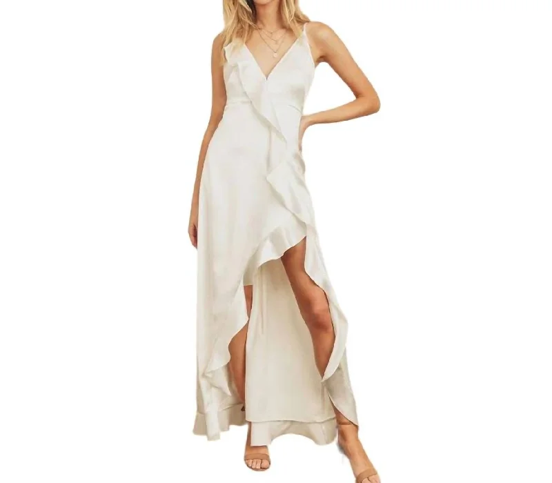 Unleash Your Fashion Trend Alert Kelsey Asymmetrical Ruffle Hem Maxi Dress In White