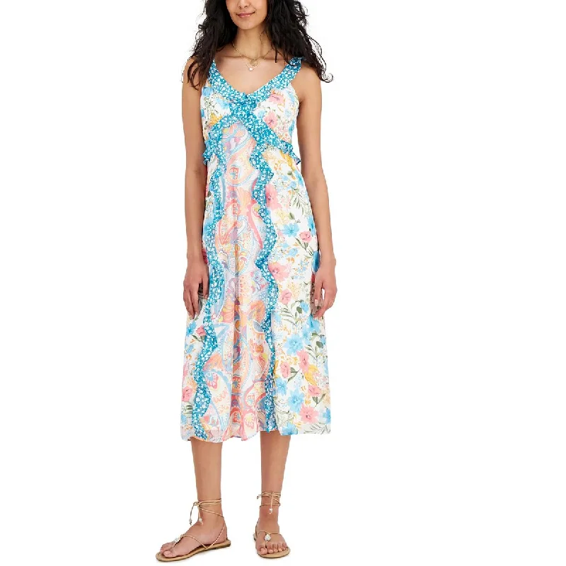 Feminine Luxe Style Sale Wardrobe Essentials Womens Chiffon Printed Midi Dress