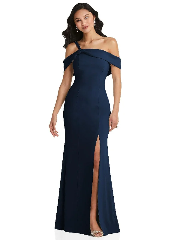 Fresh Fashion Discounts Special Occasion Wear One-Shoulder Draped Cuff Maxi Dress with Front Slit