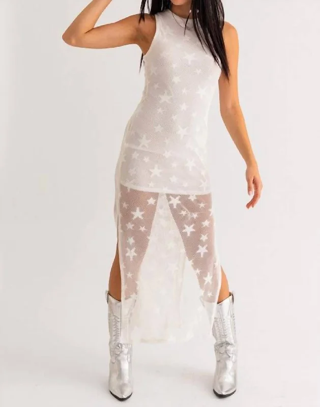 Vintage Style Deals Day-To-Night Styles Starstruck Mesh Star Print Maxi Dress In Ivory