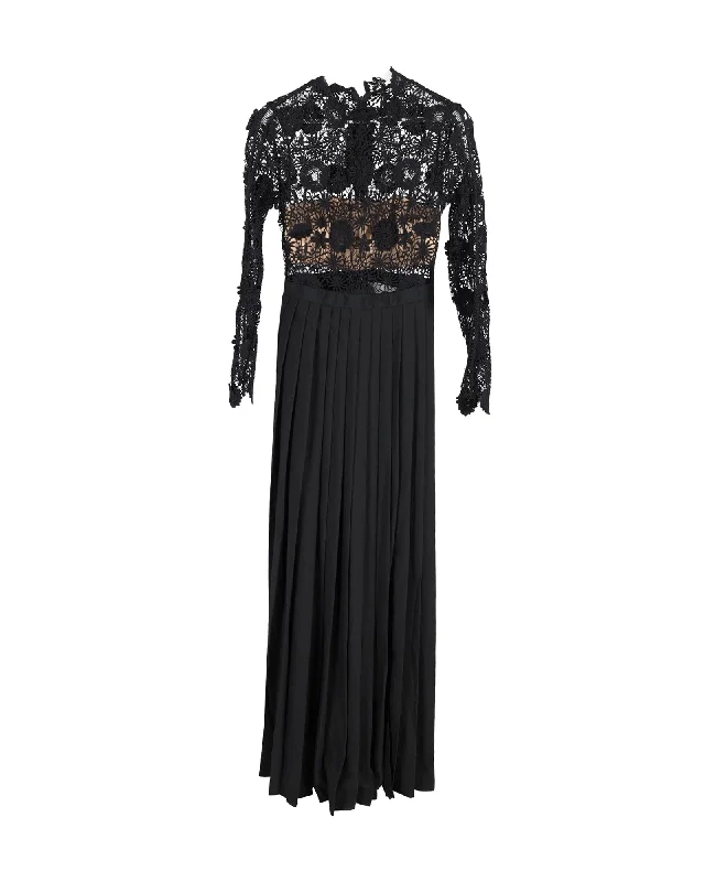 Best Deals Of The Season Last Chance Sale Self-Portrait Mia Lace Pleated Maxi Dress in Black Polyester