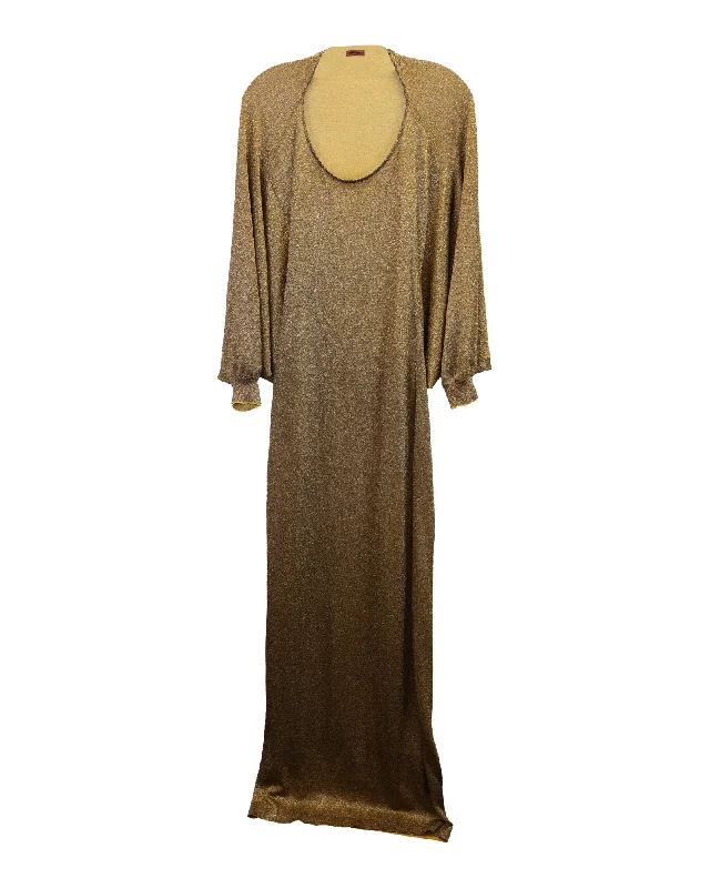 Hot Items Limited Quantities Missoni Metallic Knit Dolman-Sleeve Maxi Dress in Gold Polyester Viscose