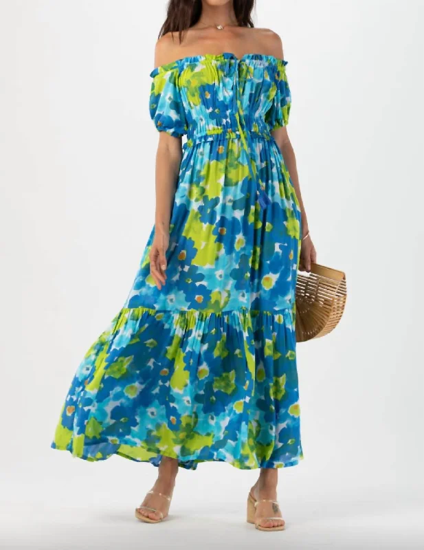 Discover Promotions Stylish Savings Blossom Maxi Dress In Water Color Dreams Blue