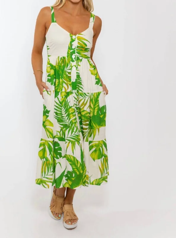 Street Style Discounts Fashion Forward Palm Linen Button Maxi Dress In Green