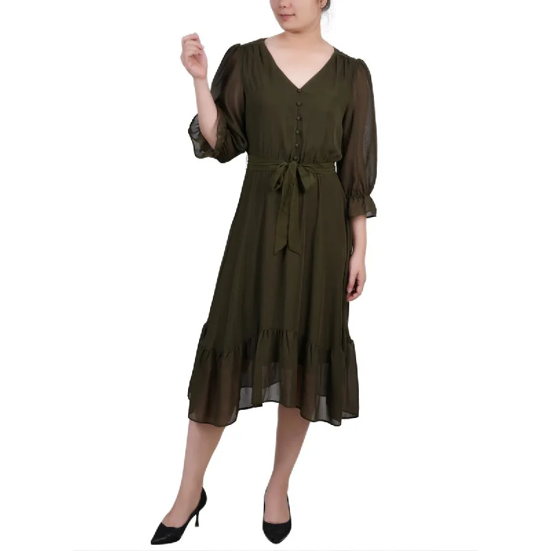 Contemporary Casual Deals Fashion Deal Petites Womens V Neck Back Keyhole Midi Dress