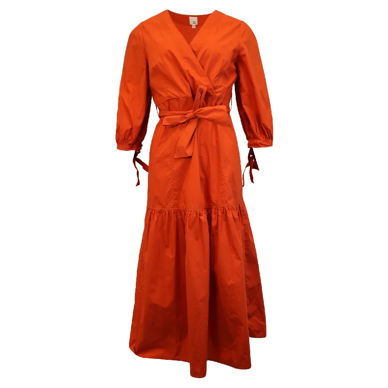 Forward Trendsetter Trend Alert Iris & Ink Alexis Wrap-Effect Maxi Dress in Orange Cotton