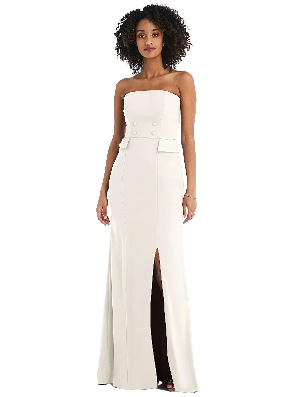 Modern Chic Discounts Mother'S Day Special Strapless Tuxedo Maxi Dress with Front Slit