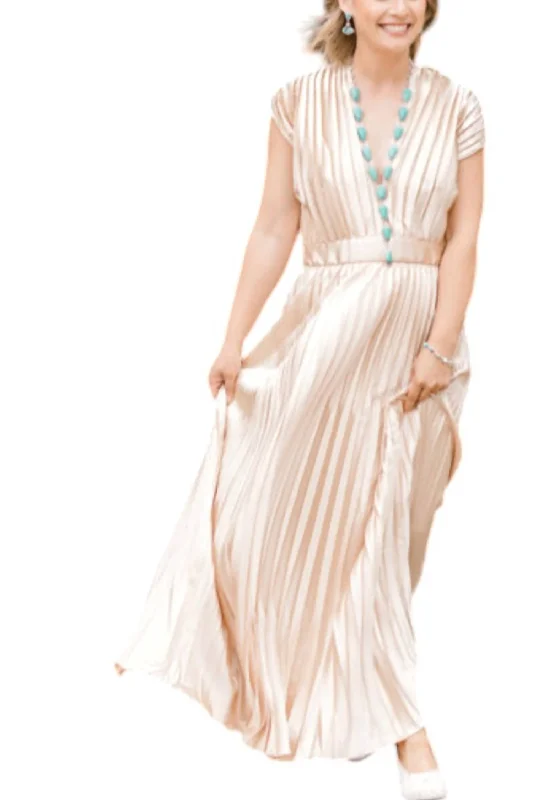 Sale Event, Prices Rock Chic Style Chasity Pleated Maxi Dress In Champagne