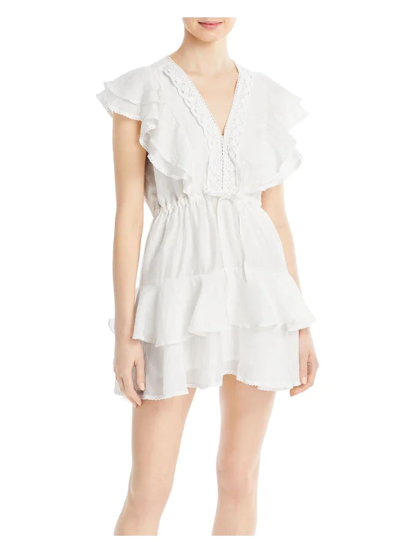 Chic Style Discounts Summer Splash Sale Zuri Womens Ruffled Lace-Trim Mini Dress