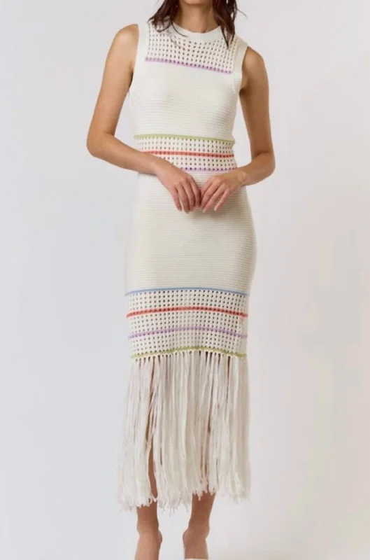 Luxury Casual Deals Casual Chic Fringe Hem Maxi Dress In Ivory