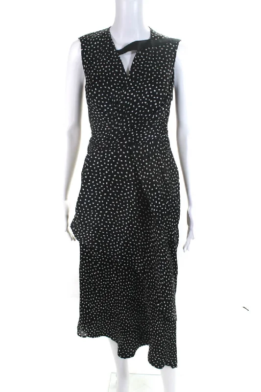 Elegant Style Evening Looks Jason Wu Women's V-Neck Sleeveless Black Polka Dot Midi Dress