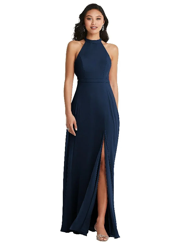 Fashion-Forward Offers Exclusive Discount Stand Collar Halter Maxi Dress with Criss Cross Open-Back