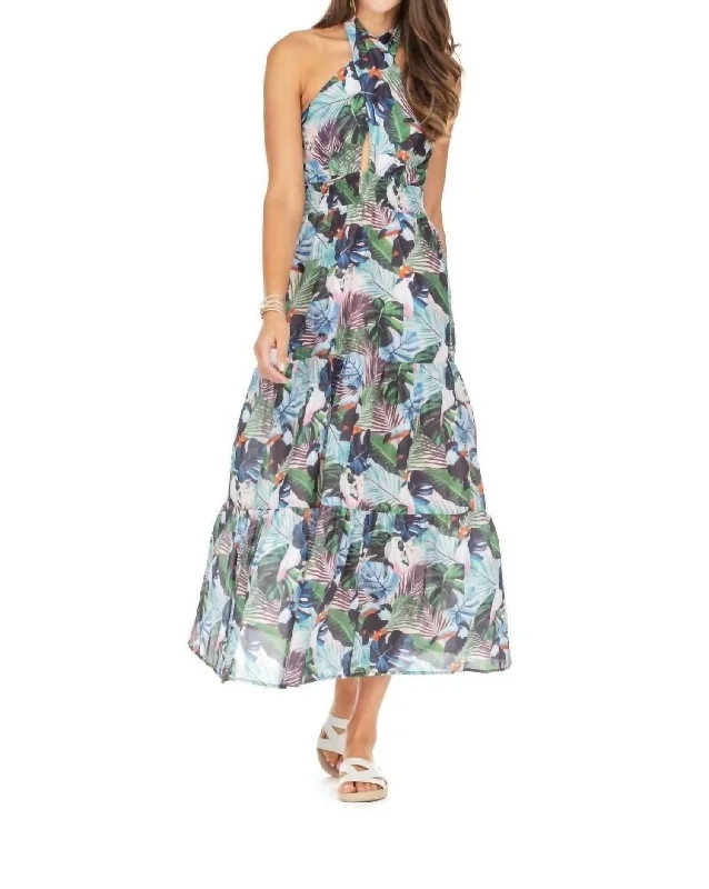 Timeless Style Promotions Limited - Edition Drops Halter Maxi Dress In Toucan Jungle