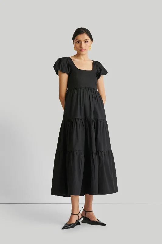 Clearance Sale, All Cheap Seasonal Sale Puff Sleeve Tiered Maxi Dress in Black