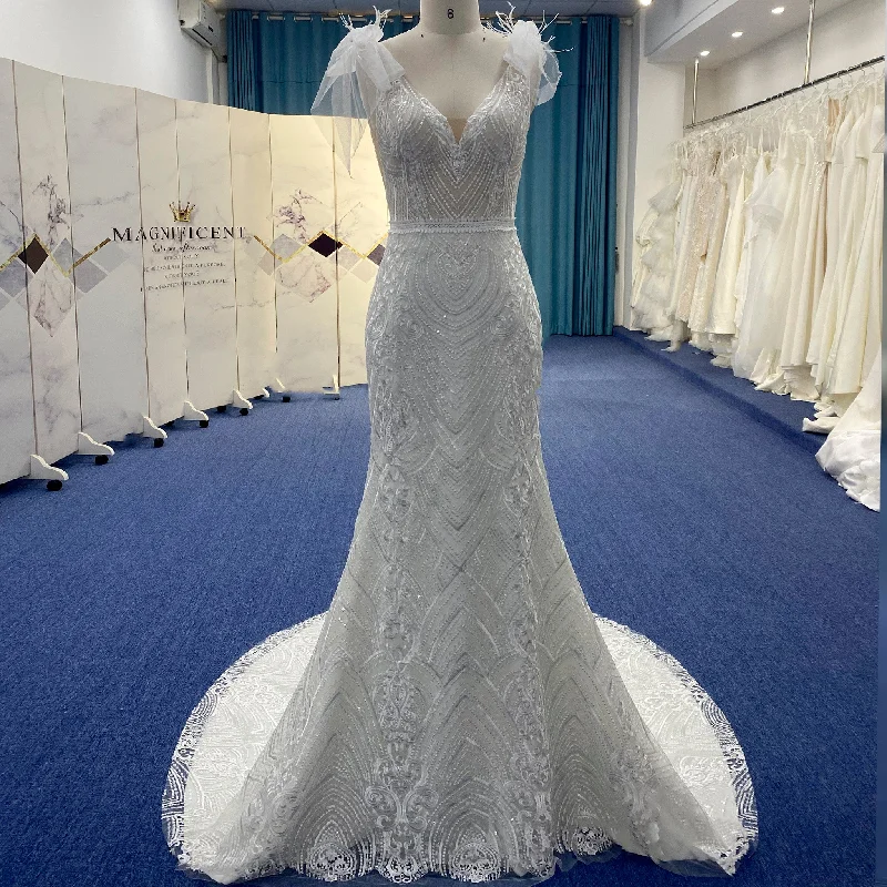 Discover Promotions Limited - Stock Vneck Lace Mermaid Wedding Dress with Open Low Back