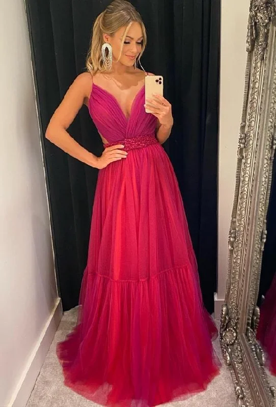 Timeless Style Promotions Evening Looks Charming Prom Dress,A-Line Prom Gown,Tulle Evening Dress,Backless Prom Gown    cg11084