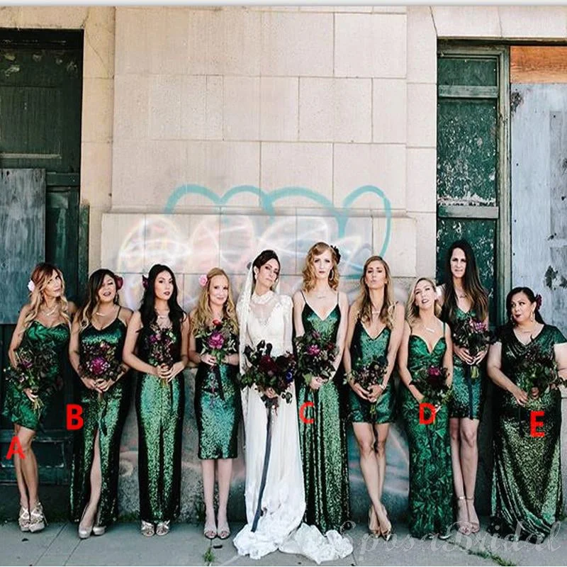 Cool Prices Chic Style Mismatched  Green Sequin Simple Elegant Cheap High Quality Bridesmaid Dresses WG576