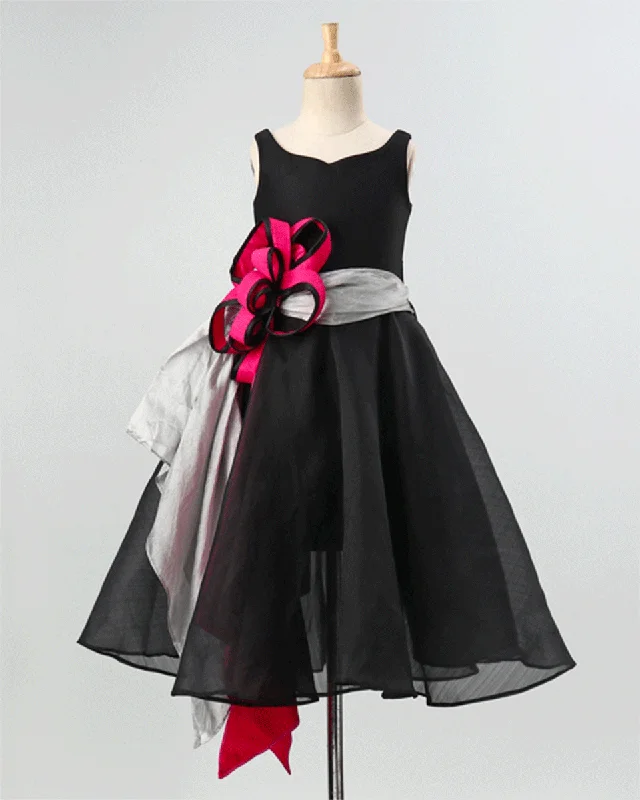 Budget Saver Best-Sellers Pre-Order: Party Gown in Scuba with Organza & a drape flower -Black