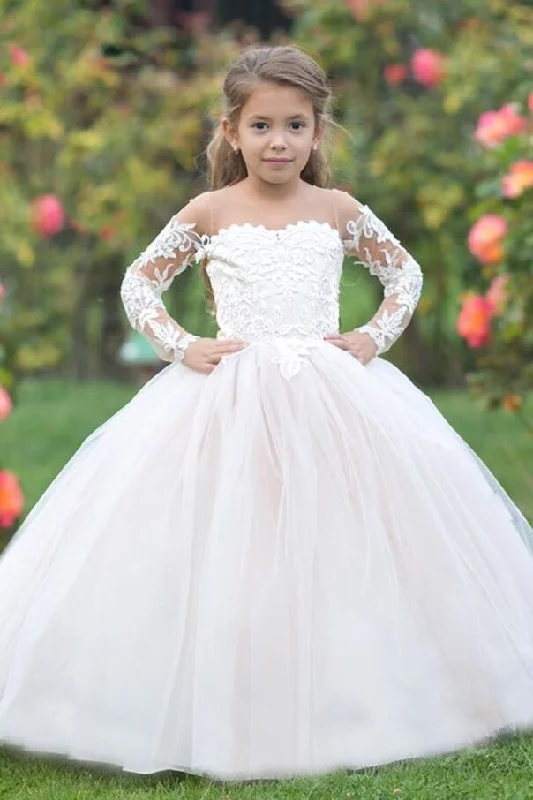 Hot Trends Spring Fashion Princess Long Sleeves White Long Flower Girl Dress