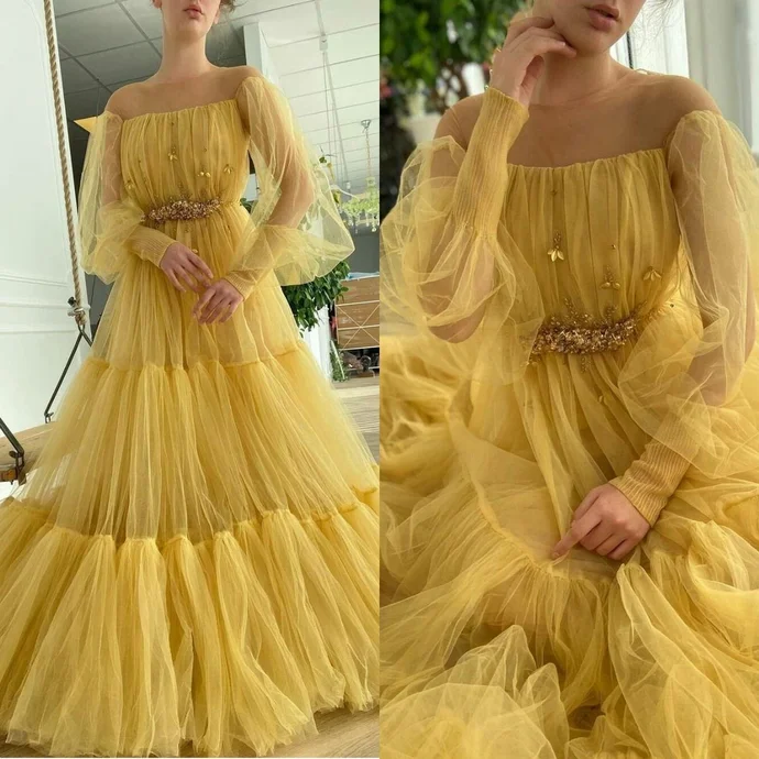 Fall Sale, Prices Drop Huge Savings On Parisian Styles Princess yellow long sleeves evening gown Prom Dress   cg20173