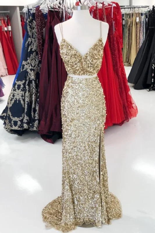 Casual Fashion Limited Styles Gold Sequins Party Dress prom gown   cg20775