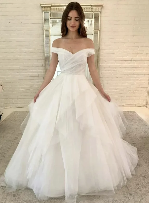 Relaxed Style Trend Alert White off shoulder tulle long ball gown dress Prom Dress  cg11240