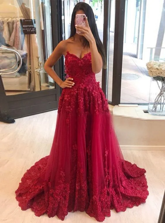 Hot Trends Latest Trends Gorgeous Ball Gown Dark Red Prom Dresses with Appliques   cg11390