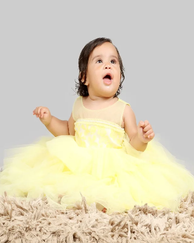 Casual Yet Chic Sales Clearance Event Pre-Order: Yellow gown with Organza Chest and net layer ghera