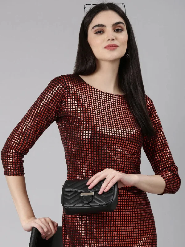 Seasonal Trends Today Only Women Red Checked Bodycon Dress-CM-20810-Red