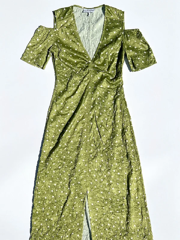 Daily Deals Clearance Event Crinkled Satin Maxi Dress - Going Green